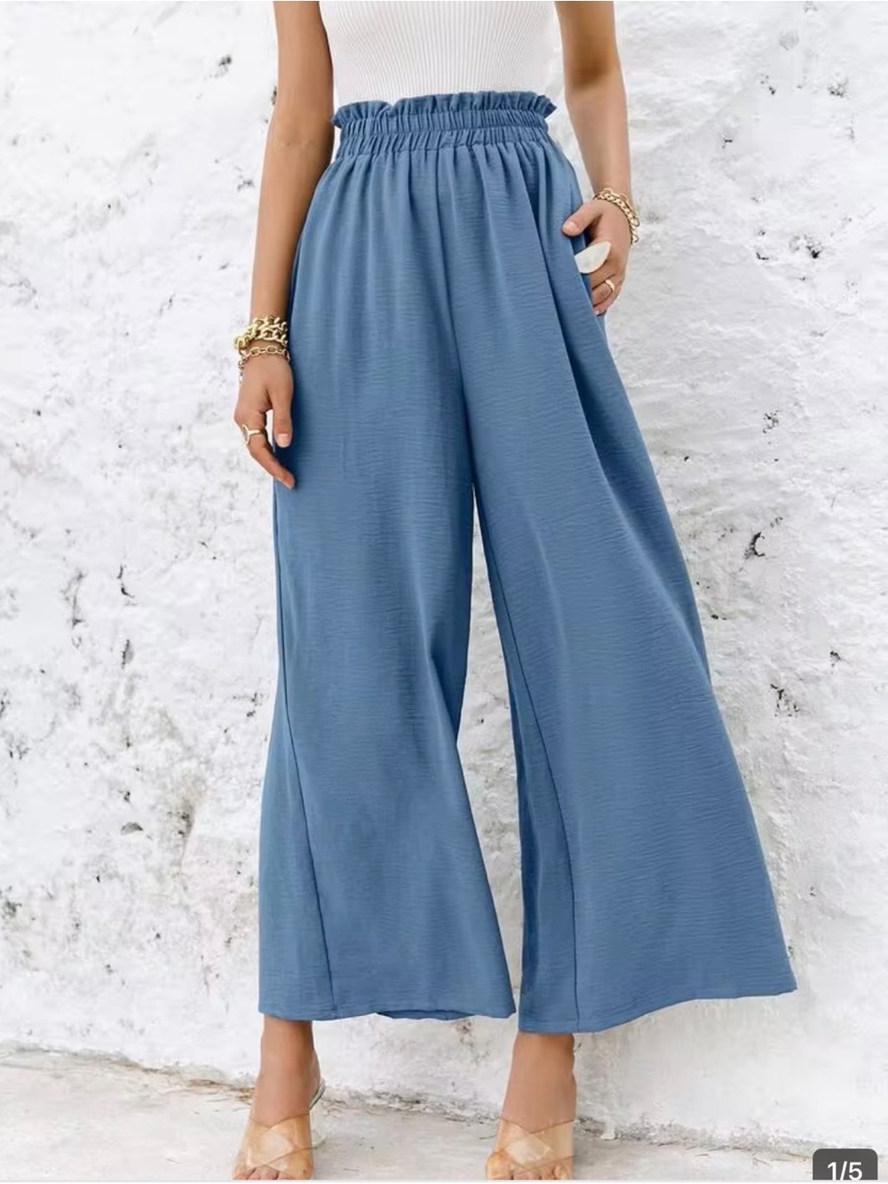 Simplee Paperbag Waist Wide Leg Pants Flowy Pants size medium